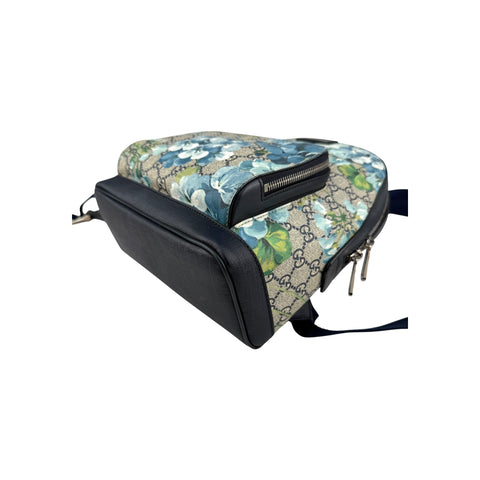 Gucci Blooms GG Supreme Monogram Canvas Day Blue Coated Canvas Leather Backpack Bag