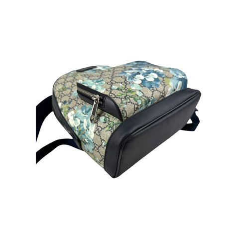 Gucci Blooms GG Supreme Monogram Canvas Day Blue Coated Canvas Leather Backpack Bag
