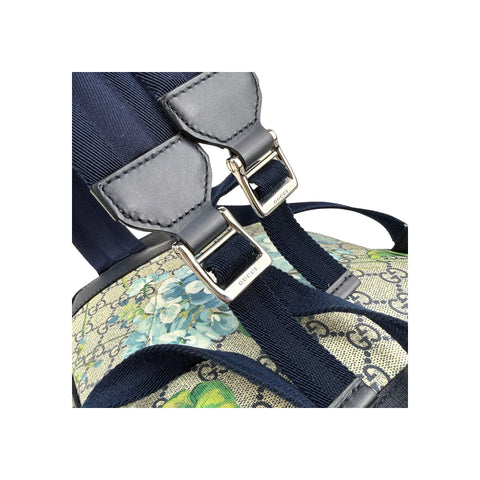 Gucci Blooms GG Supreme Monogram Canvas Day Blue Coated Canvas Leather Backpack Bag