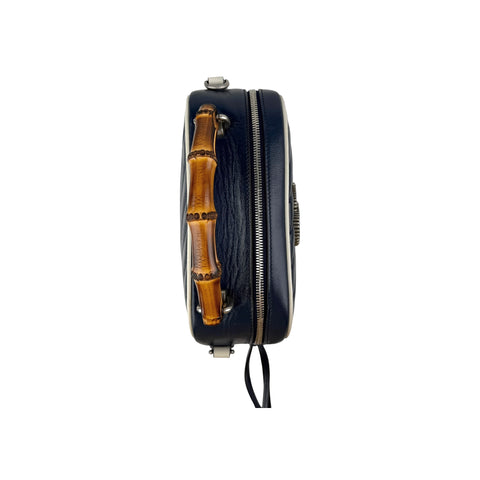 Gucci Blue Diagonal Quilted GG Leather Marmont Bamboo Top Handle Shoulder Bag