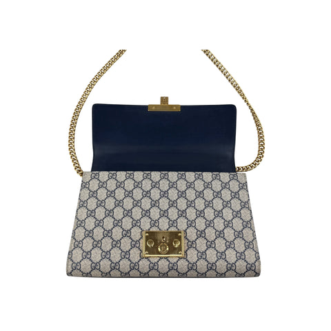 Gucci Blue GG Supreme Coated Canvas Padlock Medium Shoulder Bag