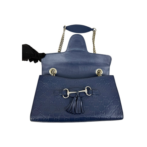 Gucci Blue Guccissima Leather Emily Chain Shoulder Bag