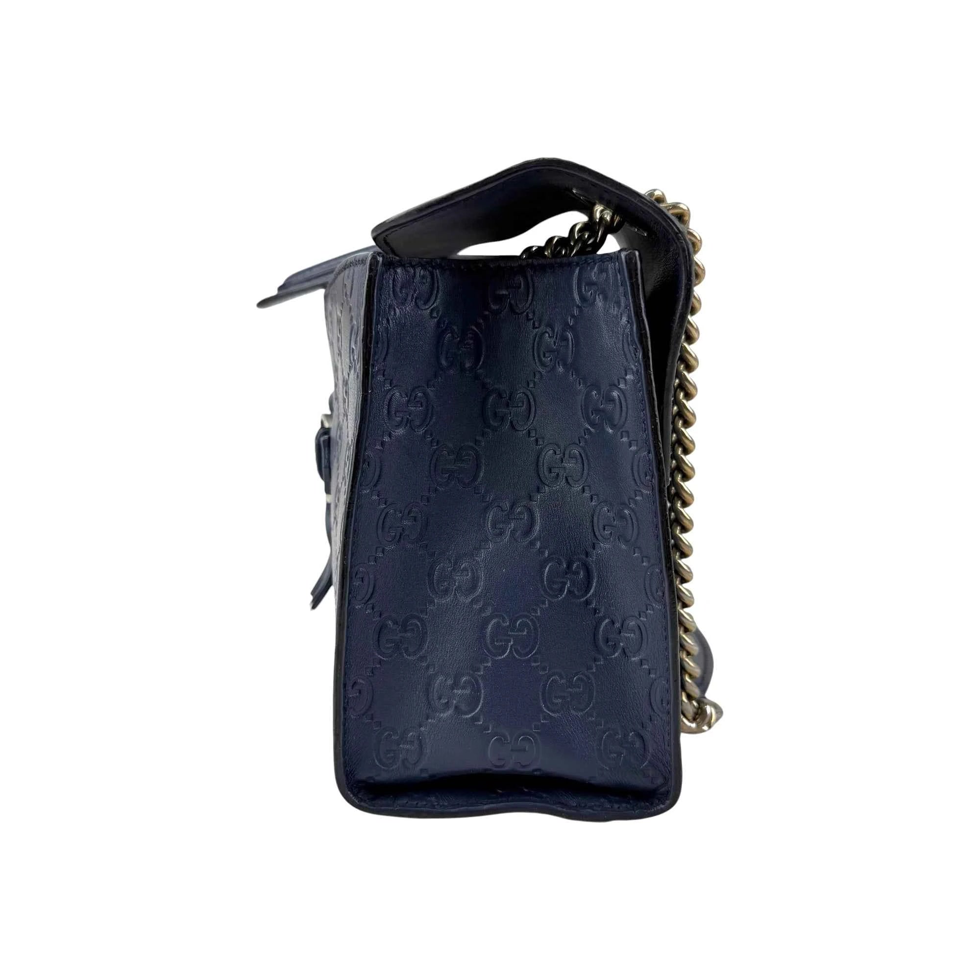 Gucci Blue Guccissima Leather Emily Chain Shoulder Bag