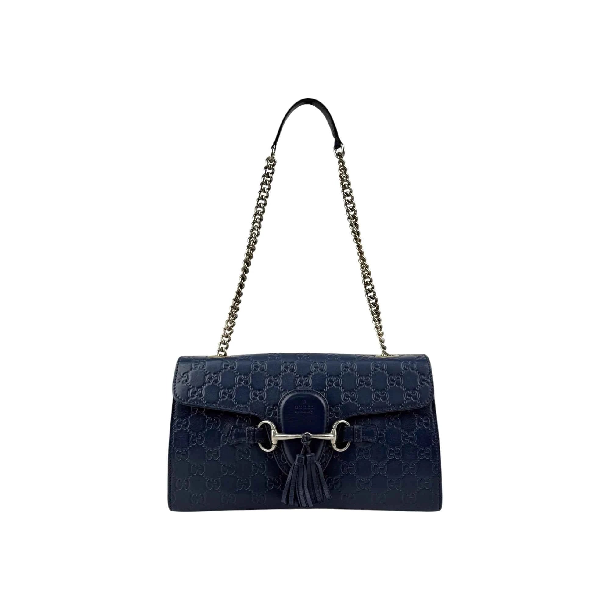 Gucci Blue Guccissima Leather Emily Chain Shoulder Bag