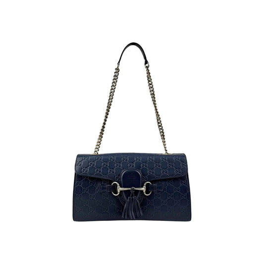 Gucci Blue Guccissima Leather Emily Chain Shoulder Bag
