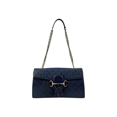 Gucci Blue Guccissima Leather Emily Chain Shoulder Bag