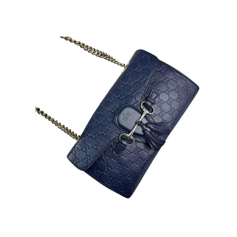 Gucci Blue Guccissima Leather Emily Chain Shoulder Bag