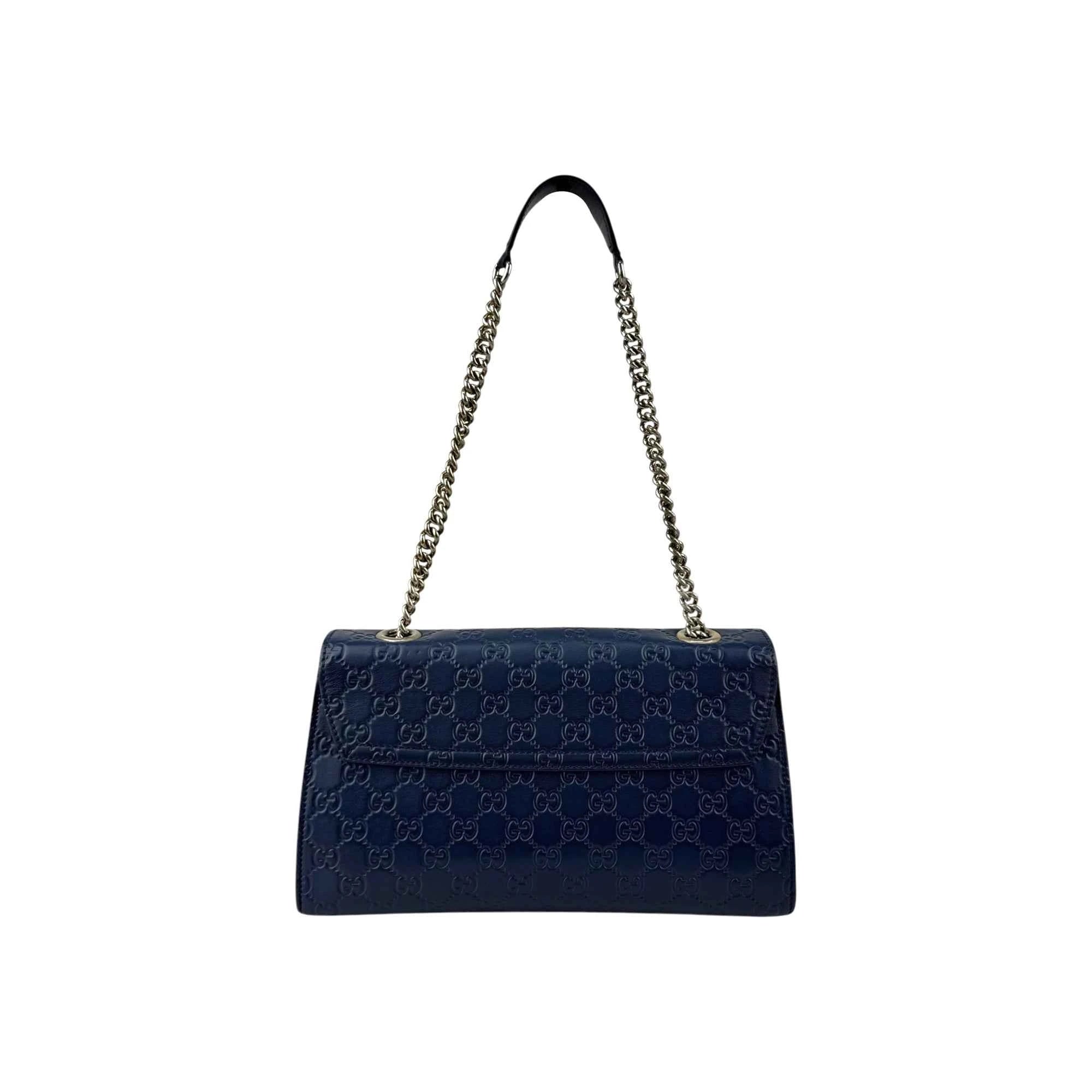 Gucci Blue Guccissima Leather Emily Chain Shoulder Bag