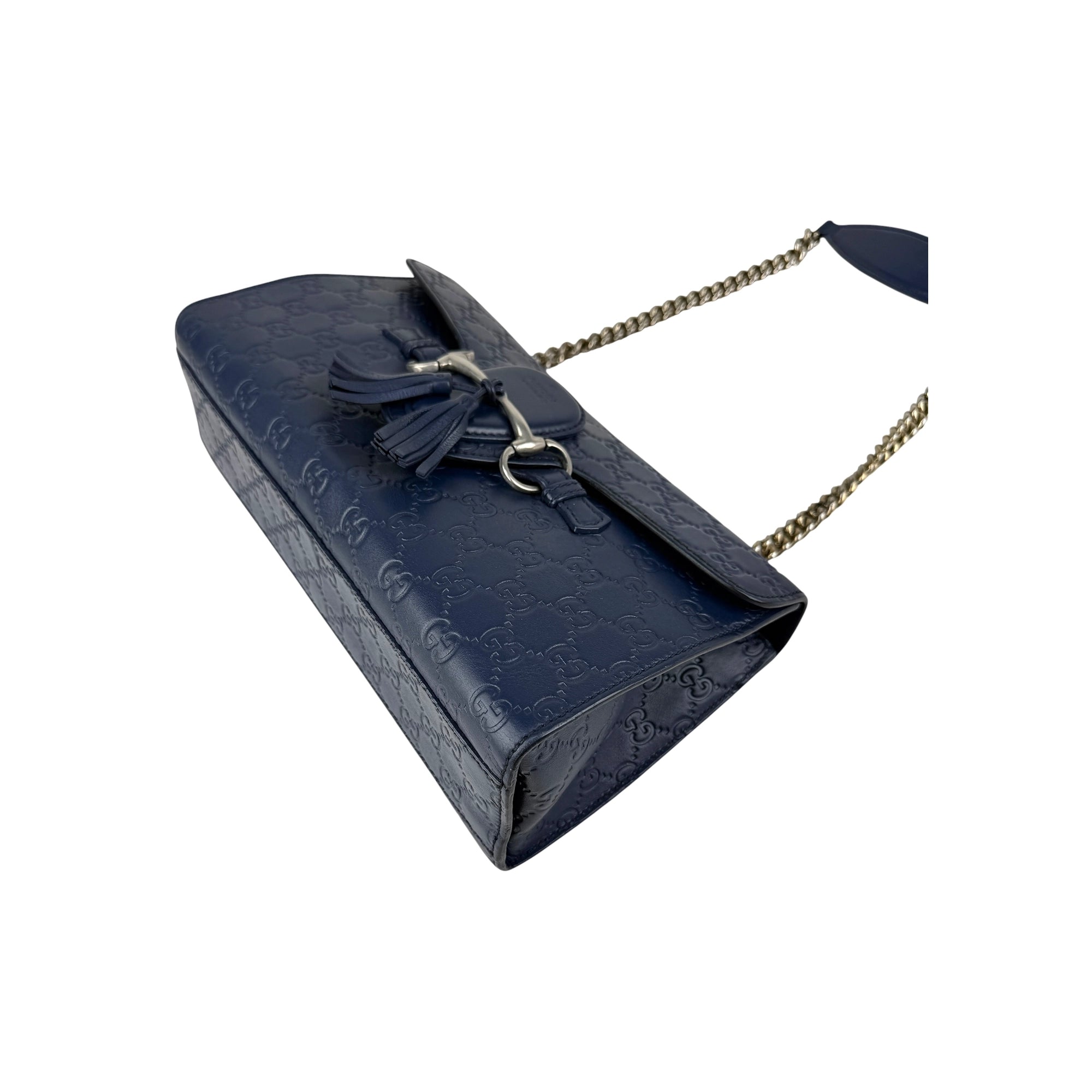 Gucci Blue Guccissima Leather Emily Chain Shoulder Bag