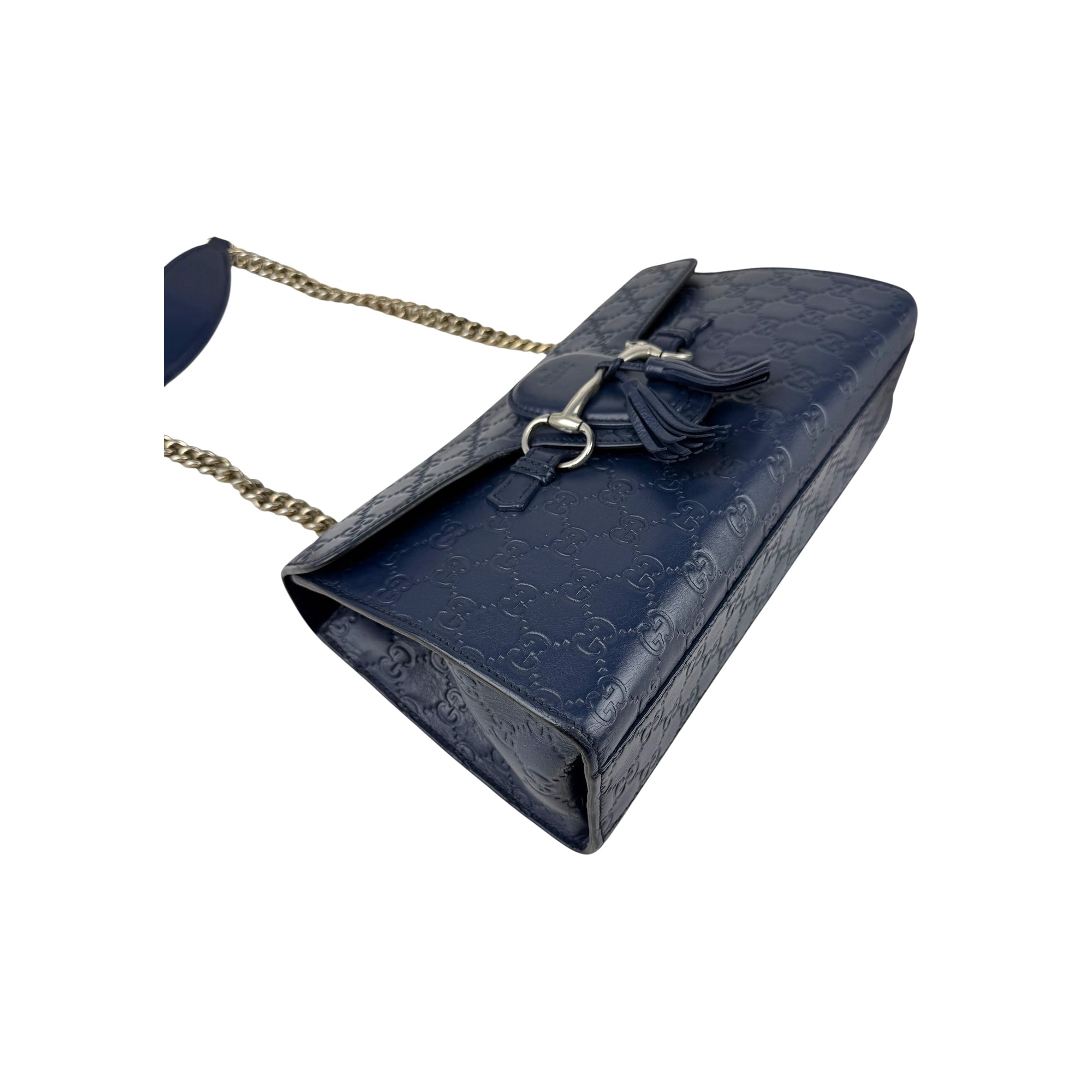 Gucci Blue Guccissima Leather Emily Chain Shoulder Bag