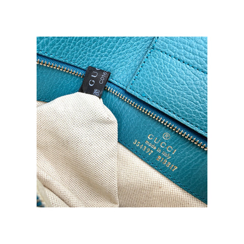 Gucci Blue/Teal Pebbled Leather Swing Tote Bag