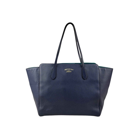 Gucci Blue/Teal Pebbled Leather Swing Tote Bag