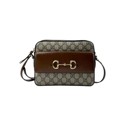 Gucci Brown/Beige GG Supreme Canvas and Leather Small Horsebit 1955 Shoulder Bag
