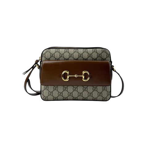 Gucci Brown/Beige GG Supreme Canvas and Leather Small Horsebit 1955 Shoulder Bag