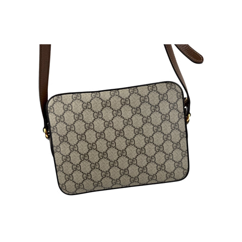 Gucci Brown/Beige GG Supreme Canvas and Leather Small Horsebit 1955 Shoulder Bag