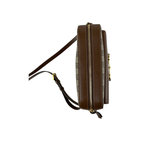 Gucci Brown/Beige GG Supreme Canvas and Leather Small Horsebit 1955 Shoulder Bag