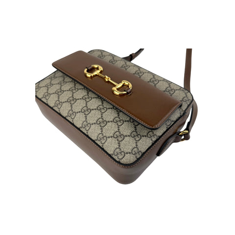 Gucci Brown/Beige GG Supreme Canvas and Leather Small Horsebit 1955 Shoulder Bag