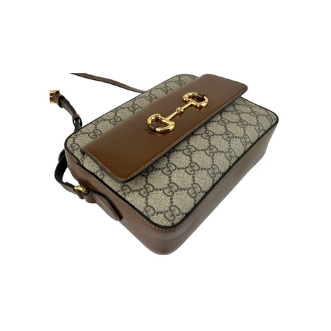 Gucci Brown/Beige GG Supreme Canvas and Leather Small Horsebit 1955 Shoulder Bag