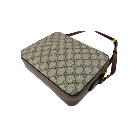 Gucci Brown/Beige GG Supreme Canvas and Leather Small Horsebit 1955 Shoulder Bag
