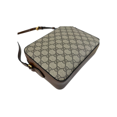 Gucci Brown/Beige GG Supreme Canvas and Leather Small Horsebit 1955 Shoulder Bag