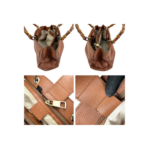 Gucci Brown Pebbled Leather Bamboo Shopper Boston Bag