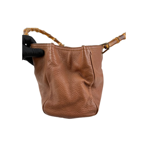 Gucci Brown Pebbled Leather Bamboo Shopper Boston Bag