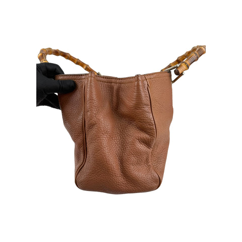 Gucci Brown Pebbled Leather Bamboo Shopper Boston Bag