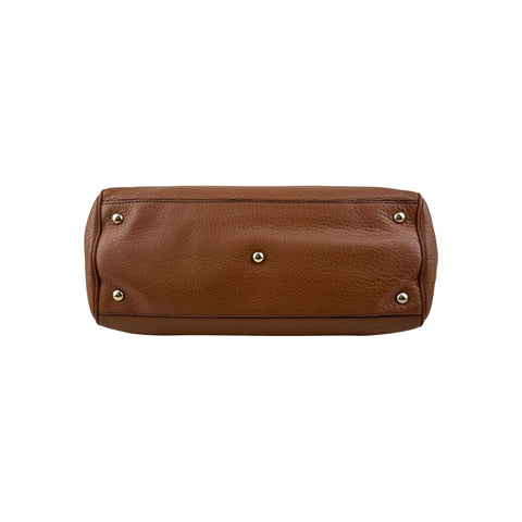 Gucci Brown Pebbled Leather Bamboo Shopper Boston Bag