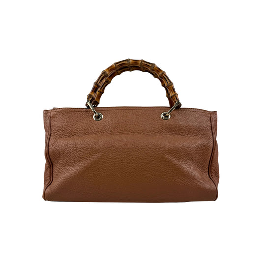 Gucci Brown Pebbled Leather Bamboo Shopper Boston Bag
