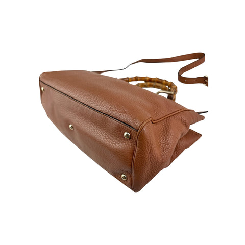 Gucci Brown Pebbled Leather Bamboo Shopper Boston Bag