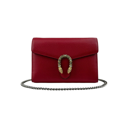 Gucci Cross Body Dionysus Chain Wallet in Hibiscus Red, Leather
