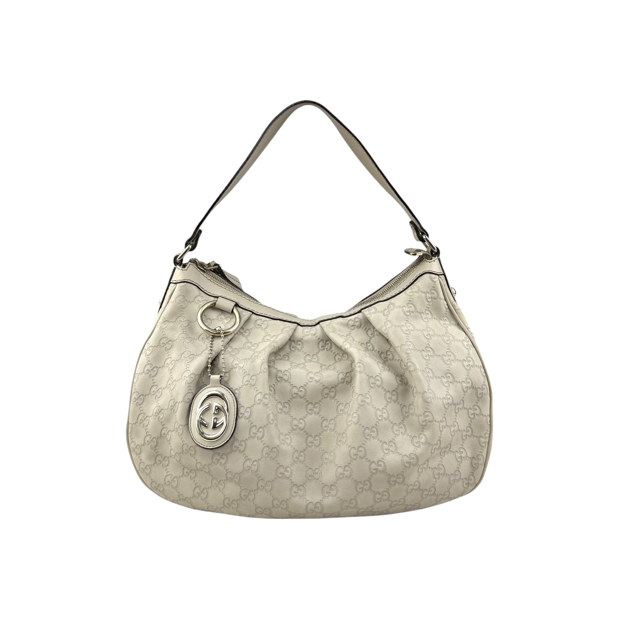 Gucci Ecru Guccissima Leather Sukey Shoulder Bag front view