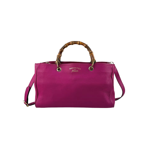 Gucci Fuchsia Leather Medium Bamboo Shopping Leather Tote Bag