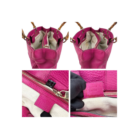 Gucci Fuchsia Leather Medium Bamboo Shopping Leather Tote Bag