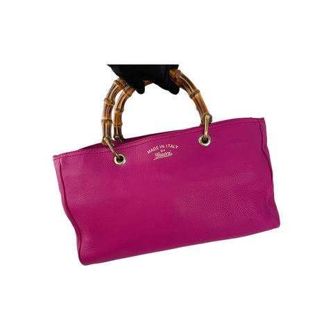 Gucci Fuchsia Leather Medium Bamboo Shopping Leather Tote Bag