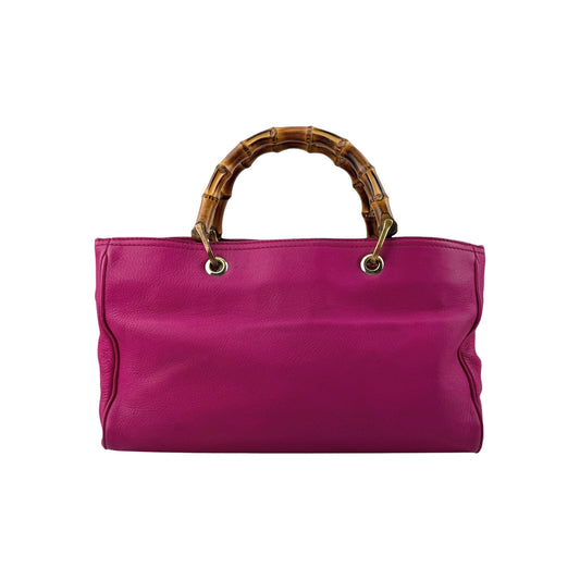 Gucci Fuchsia Leather Medium Bamboo Shopping Leather Tote Bag
