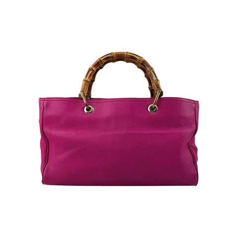 Gucci Fuchsia Leather Medium Bamboo Shopping Leather Tote Bag