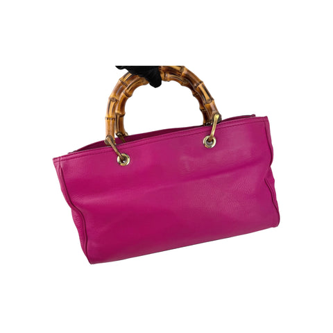 Gucci Fuchsia Leather Medium Bamboo Shopping Leather Tote Bag