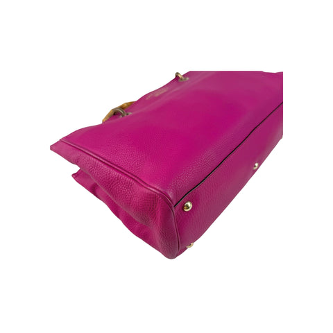 Gucci Fuchsia Leather Medium Bamboo Shopping Leather Tote Bag