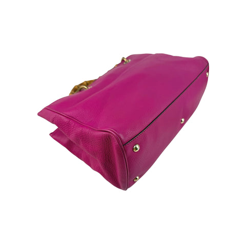 Gucci Fuchsia Leather Medium Bamboo Shopping Leather Tote Bag