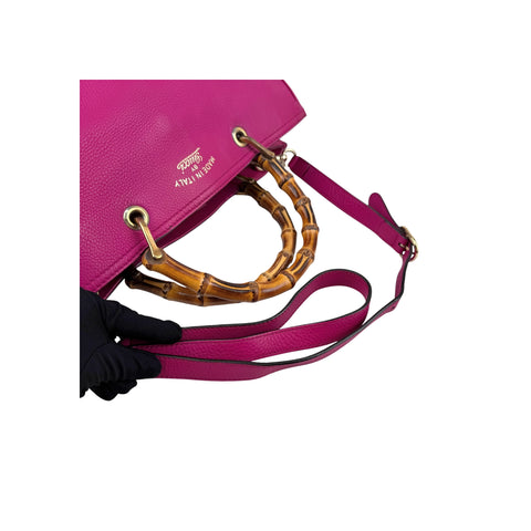 Gucci Fuchsia Leather Medium Bamboo Shopping Leather Tote Bag