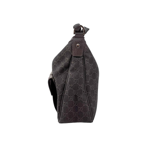 Gucci GG Canvas Brown Shoulder Bag Leather Cloth
