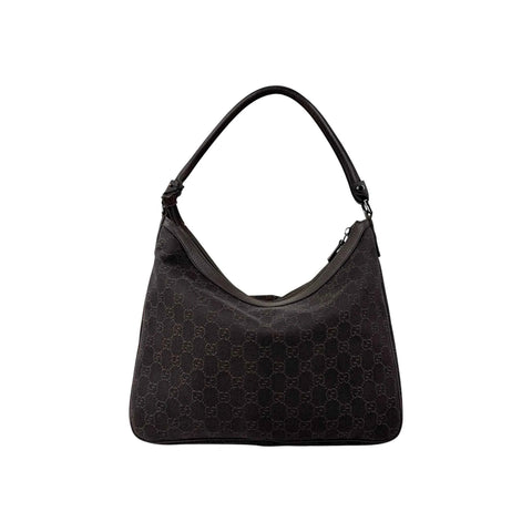 Gucci GG Canvas Brown Shoulder Bag Leather Cloth