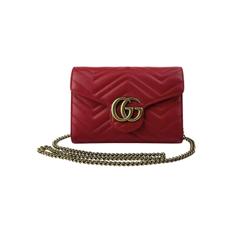 Gucci GG Marmont Matelasse Red Leather Crossbody Bag