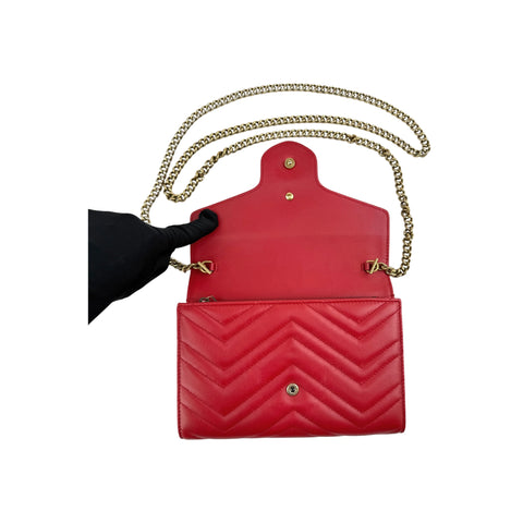 Gucci GG Marmont Matelasse Red Leather Crossbody Bag