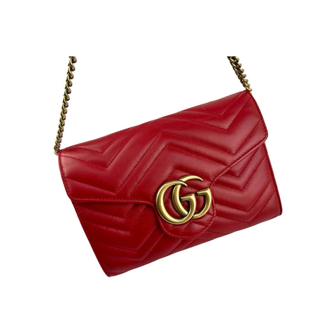 Gucci GG Marmont Matelasse Red Leather Crossbody Bag