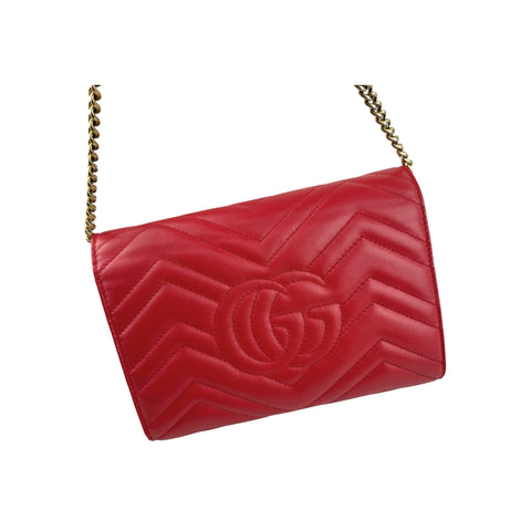 Gucci GG Marmont Matelasse Red Leather Crossbody Bag