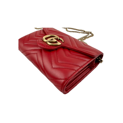 Gucci GG Marmont Matelasse Red Leather Crossbody Bag