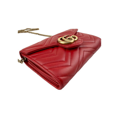 Gucci GG Marmont Matelasse Red Leather Crossbody Bag