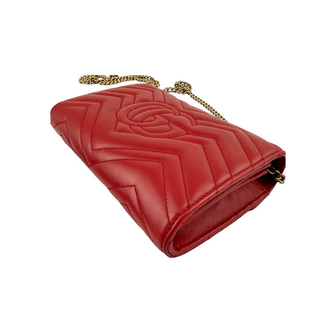 Gucci GG Marmont Matelasse Red Leather Crossbody Bag